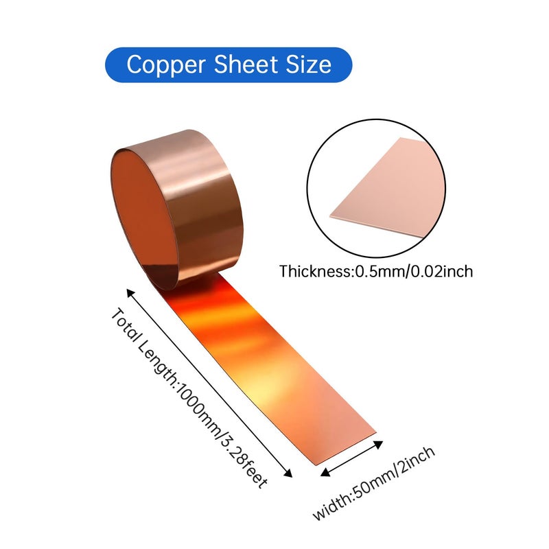 Uxney Copper Sheet Roll, 1000x50x0.5mm Copper Flashing Roll, 25 Gauge Thick Pure Copper Plate & Strip for Roofing, DIY Projects, House Repair, Crafts and Metal Working - Image 2